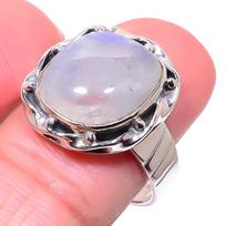 Natural Rainbow Moon Stone Gemstone 925 Solid Sterling Silver Ring Size 9.5 s6e26 white