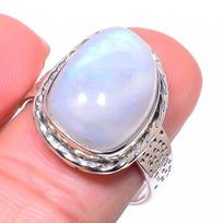 Natural Rainbow Moon Stone Gemstone 925 Solid Sterling Silver Ring Size 8.5 s9p31 white