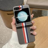 Luxury Leather Cases For Samsung Galaxy Z Flip 5 3 4 Phone Case Lychee Pattern Fold Cover Anti-Knock All-Inclusive Z Flip 4 Cover For Galaxy Z Flip5 pilka spalva