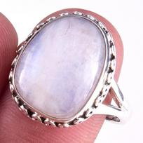 Natural Rainbow Moon Stone Gemstone Handmade 925 Sterling Silver Ring S.10 R6k54 gray