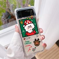 Luxury Case For Samsung Galaxy Z Flip 3 4 5G Funda Z Flip3 Clear PC Hard Shockproof Back Phone Coque Snowman Christmas Cute Samsung Z Flip