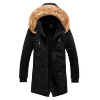 Parkas Vyriškas Žieminis Striukė Ilgas Storesnis Kailis Šiltas Medvilninis Su Gobtuvu Viršutinis Drabužis Overcoat dropshipping M black