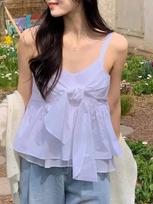 Summer Sexy Ruffle Sleeveless New Tanks Women Strap Korean Fashion Bow V-neck Tops Female Sweet Flounce Party Chic Beach Clothing one size balta