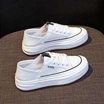 Step on Heel Baotou Small White Shoes Women's  Spring Casual Outerwear Slip-on Flat Shoes Students Thick-soled Lace-up Sneakers 35