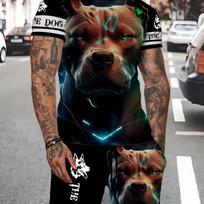 2-Piece Men's Vibrant Dog Print Summer Set - 3D Graphic Tee & Shorts - Casual Comfort Fit for Outdoor Fun S