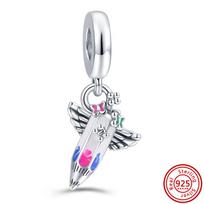 S925 sidabriniai spalvingi vaivorykštės teptukai, kreidelės, paletės, meilės pakabukas, pasidaryk pats karoliukas, tinkamas originaliam apyrankės charm, pasidaryk pats moteriški papuošalai white
