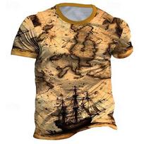 Graphic Map Sailboat Daily Designer Retro Vintage Men's 3D Print T shirt Tee Sports Outdoor Holiday Going out T shirt S