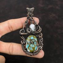 Copper Amazonite Pendant Copper Wire Wrapped Pendant Rainbow Moonstone Gemstone Pendant Handmade Pendant For Gift Copper Wire Wrap Jewelry