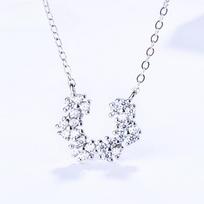 S925 Sterling Silver Necklace Micro-Inlaid U-Shaped Lock Bone Chain Korean Style Same Fashion Elegant Silver All-Match Women's Necklace 925 white