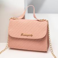 Embossing Square Bag Leather Large Capacity Shoulder Crossbody Cell Phone Bag for Women rožinė