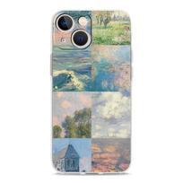 Telefono dėklas skirtas iPhone 15 14 13 12 Mini 11 Pro Max XS X XR 7 8 Plus skaidrus smūgiams atsparus silikoninis TPU dangtelis Claude Monet Art iPhone XR beige