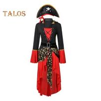Helovyno Cosplay suknelė Piratų karalienės šokių vakarėlio scenos kostiumas, varpelio rankovės, netaisyklingos apvadas, suvarstomas suvarstomas dirželis, juosmens vikingų suknelė XL juoda balta spalva