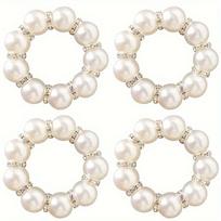 4 vnt. servetėlės sąsagė  Banketo viešbučio servetėlės sąsagė  Didelis perlo dekoratyvinis žiedas  Šventinė servetėlės žiedas 4pcs white