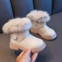 Solid Color Britain Style Girls Casual Boots Plush Winter Soft Baby Boys Short Boots Kids Shoes Children Drop Shipping 25 balta