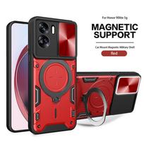 For Honor 90 Lite 5G Case Slide Camera Protect Phone Case For Honar Honer 90Lite Light 5G Magnetic Ring Holder Armor Back Cover For Honor 90 Lite raudona