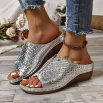 Slippers Thick Bottom Fish Mouth Stitching Women's Slippers Crocodile Print PU Women's Slippers 36 juoda