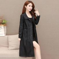 Women's Spring and Autumn Plus Size Long Cowboy Trench Coat Retro Casual Loose Cowboy Trench Coat S juoda