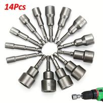 14 vnt. veržlės sukimo antgalių rinkinys šešiakampis magnetinis metrinis lizdas smūginis grąžtas 6 iki 19 mm 1/4 14pcs