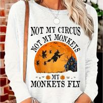 Tops For Women Halloween Night Witch Print Round Neck Long Sleeve T-shirt Fall Casual Slim Pullover Women's Long Sleeve Top XS balta