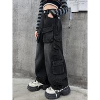 Kombinezonai mergaitėms Džinsai Pavasario ir rudens didelės kišenės Kombinezonai Madingi ir šaunūs hip-hop pasirodymo drabužiai 170 juoda