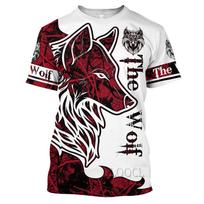 Men's T-shirt Wolf Print Jersey Summer O Neck Casual Short Sleeve Blouse Oversized Daily Sweatshirt Cheap Mens Clothing S brown