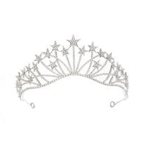 Korėjietiško lydinio penkiakampė žvaigždės karūna nuotakos tiara princesės karūna vestuviniai aksesuarai karūna white