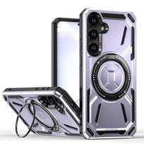 Karinis šarvų magnetinis stovas, skirtas Samsung Galaxy S24 Ultra telefono apsauginiam dėklui, žiedo laikiklis, kietas pilnas apsauginis dangtelis Galaxy S24 violetinė
