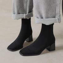 Krazing Pot Microfiber Flock Square Toe Winter Thick High Heels Fashion Boots Women Size 42 Elegant Patch Work Ankle Boots 34 juoda