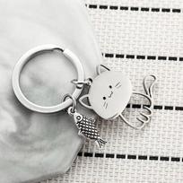 Juokingas animacinių filmų kačių žuvies raktų pakabukas poros mėgėjams nerūdijančio plieno raktų pakabukas Puikus pakabukas raktų pakabukas Valentino dienos dovanų papuošalai gray