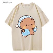 Poros marškinėliai Kawaii Cute BuBu Panda ketina miegoti su DuDu Bear grafiniai marškinėliai 100% medvilnė Vyriški Moteriški drabužiai Marškinėliai ilgomis rankovėmis S juoda