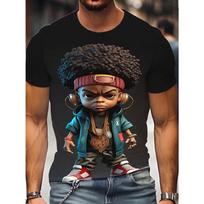 Plus Size Cartoon Character Graphic Tee - Vibrant All-Over Print, Casual Crew Neck, Short Sleeve Outdoor Sports Big & Tall Guys Fashion Essential S
