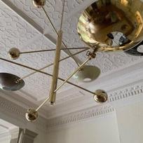 5 šviestuvų pakabinamas viduramžių modernus žalvarinis Sputnik lubinis šviestuvas gray
