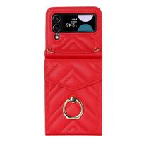 Applicable To Samsung Flip5 4 Xiaoxiangfeng Folding Mobile Phone Case Zflip3 Crossbody Moto 40 Mobile Phone Leather Case Cross-Border Z Flip5 raudona