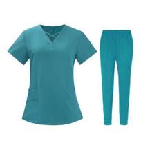 2vnt / rinkinys Unisex ligoninės uniformų rinkinys V formos iškirpte trumpomis rankovėmis kišenės Viršutinės elastinės juosmens kelnių rinkinys Greitai džiūstantis ligoninės dantų slaugos šveitimas uniformos M karališkos mėlynos spalvos