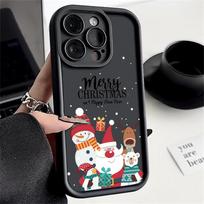 Kalėdinis Elnio Dovana Telefono Dėklas iPhone 17 16 15 Pro Max 14 Pro 13 12 11 XR XS 8 7 Santa Claus Sniego Senis Objektyvo Apsauga Smūgiams Atsparus TPU Bamperio Dangtelis iPhone 15 juoda