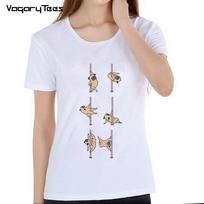 Funny Pugs Dance T-Shirt Women s Pugs Pole Dancing Printed T-Shirt High Quality S balta