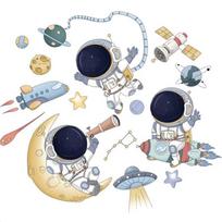Animacinių filmų sienos lipdukas Astronautas Erdvėlaivis Piešia Kosmoso Planetą Lipdukas blue