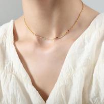 Hong Kong Style Retro Simple Rice Bead Chain Splicing Rice Grain Chain Design Weight Drop Glaze Clip Bead Chain Titanium Steel Versatile Necklace
