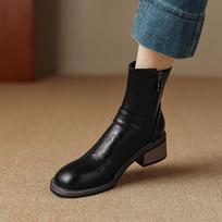 Krazing Pot PU Autumn Winter Shoes Vintage Thick Heels Chelsea Boots Metal Buckle Zipper Round Toe Keep Warm Ankle Boots 34 juoda