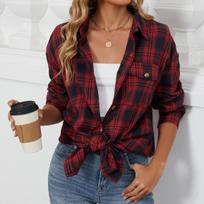 2024 Autumn/Winter Oversize BF Style Sub Shirt, Brushed Long Sleeved Shirt For Women S ryškiai raudonos spalvos