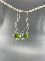 Natural Green Peridot Gemstone 925 Sterling Silver Handmade Earrings gray