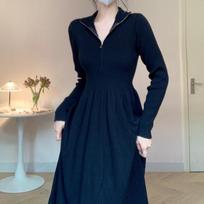 Black Sweet Slim Long Sleeved Dress Knitted Female Autumn New Elegant Patchwork Pleated Dresses V-neck Fashion Sense Clothing Streetwear Winter S juoda