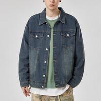 Autumn Men's Denim Washing Jacket Slim Hong Kong Style Tooling Versatile Handsome Casual Jacket Trendy Men's Clothing S tamsiai mėlyna spalva