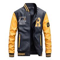 Leather Jacket, Baseball Uniform, Fashionable Embroidered Washed PU Men's New Leather Jacket M gray
