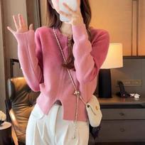 GMXIA Soft Waxy Gradual Color Sweater Women's Fall and Winter Jumper Niche Design Foreign Style Knitwear Sweaters One Size rožinė