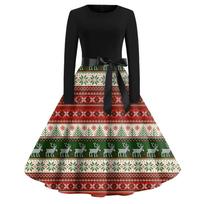Suknelė su kalėdiniu raštu, moteriška, apvaliu kaklu, ilgomis rankovėmis. Laisvalaikio suknelės XXXL black
