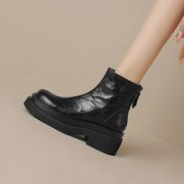 Krazing Pot Sheepskin Autumn Winter Shoes Thick Bottom Motorcycle Boots Round Toe Keep Warm Zipper Solid Ankle Boots 34 juoda