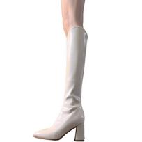 Thigh-high Boots for Woman  Autumn Winter New Thick Heels Boots Female Chunky Heels Pointed Knee High Knight 39 black