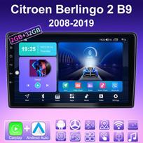 2 DIN Android Carplay Radijo grotuvas automobiliui Citroen Berlingo 2 B9 2008-2019 Multimedia grotuvas Pagrindinis įrenginys Stereo GPS Navigacija BT WIFI 4+64GB 2+32GB blue