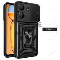 „Armor Funda“, skirta „Redmi 13C 4G POCO C65 Case Slide Camera Lens Protect“ žiedo stovo dangtelis, skirtas „Xiaomi Redmi 13C 4G Capa“ For Redmi 13C 4G juoda